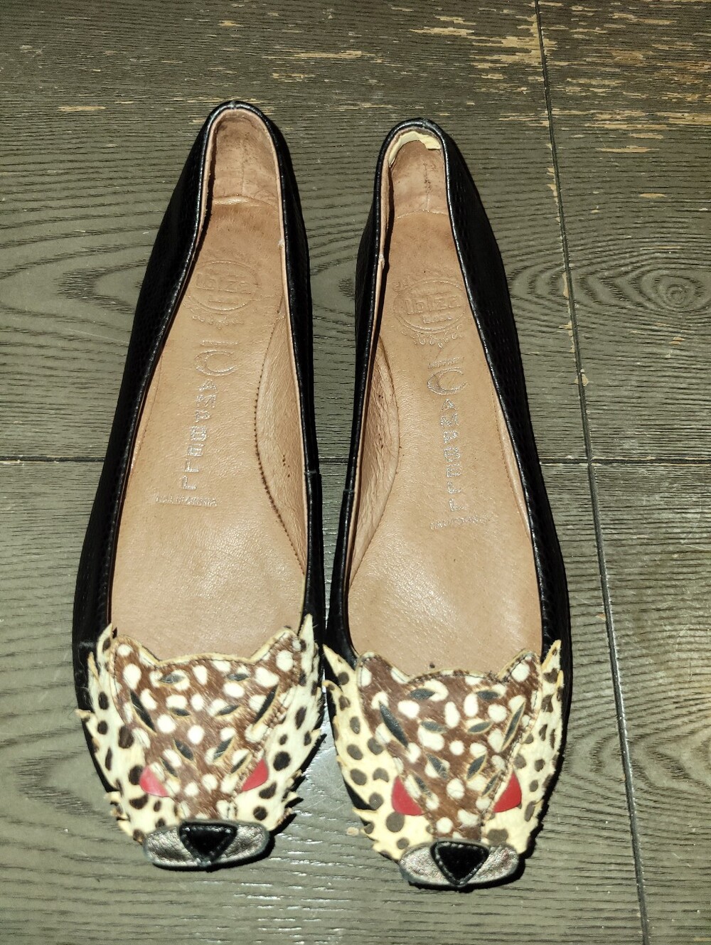 Jeffrey Campbell Black Ballet Flats with Leopard-Print Cat Toe